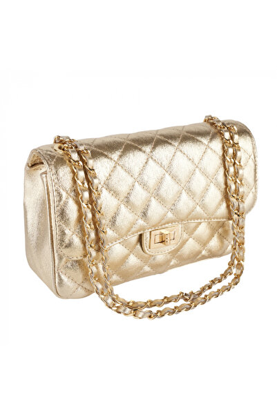 AZZURA Geantă crossbody Patricia, piele 100%, matlasată, auriu perlat (8002)