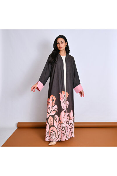 Oya.sa عباية بقماش الشيفون المنقش مع اكمام ضيقة مفتوحة