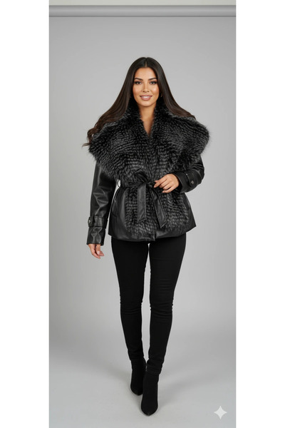 cemo YAKA KÜRKLÜ DERI MONT