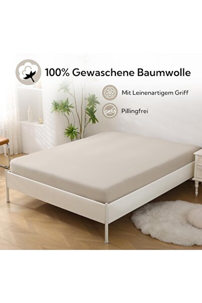 SOULFUL Fitted bedsheet, 1 piece, cotton, 140 x 200 x 30 cm, beige camel - CN