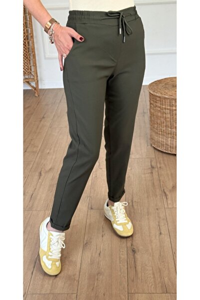 Double.Tt Women's Full Lyclary Waist Lace-Up Super Comfortable Double Leg Ankle-Length Top Line Pants