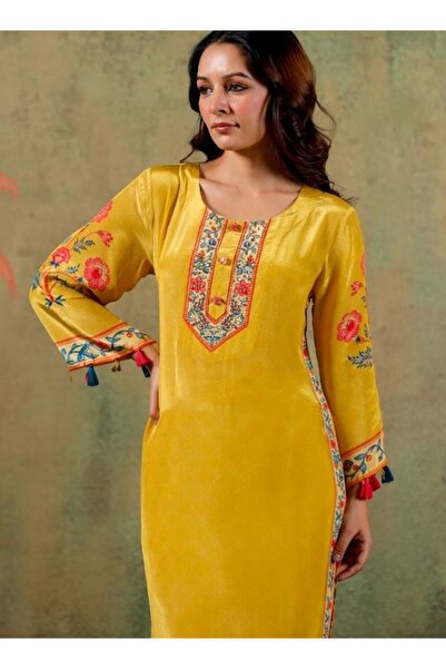 HashtagBe Yellow Floral Embroidered Kurta Set