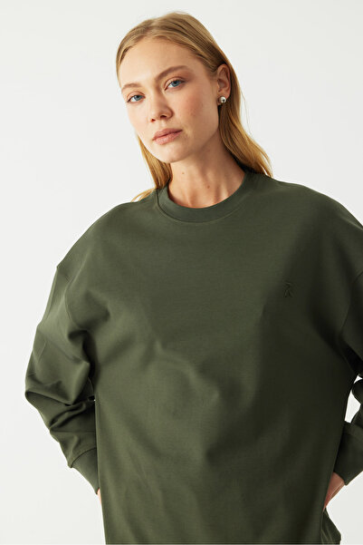 Store FLOW - Haki Unisex Bisiklet Yaka Sweatshirt