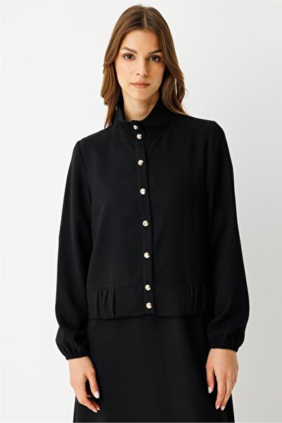 Esswaap Büzgü Detaylı Elbiseli Takım Siyah