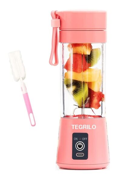 TEGRILO Portable Mini USB Electric Fruit Juicer, 380ml, 6 Blades (Pink)