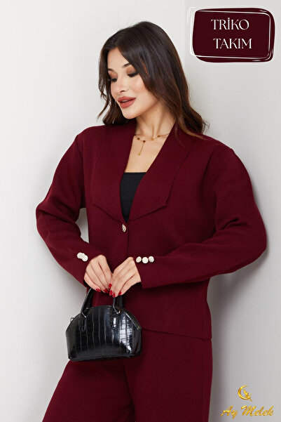 AYMELEK Women's Knitwear Set Buttoned Shawl Collar Stylish Pants Set