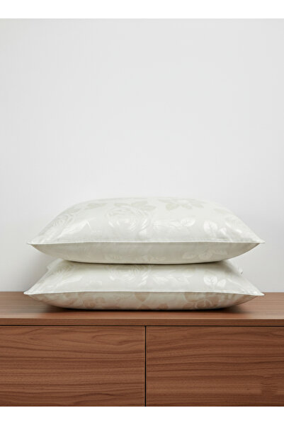 Boema Home Deco Set of 2 firm pillows with goose down and feathers, 50x70 cm, White with silver roses