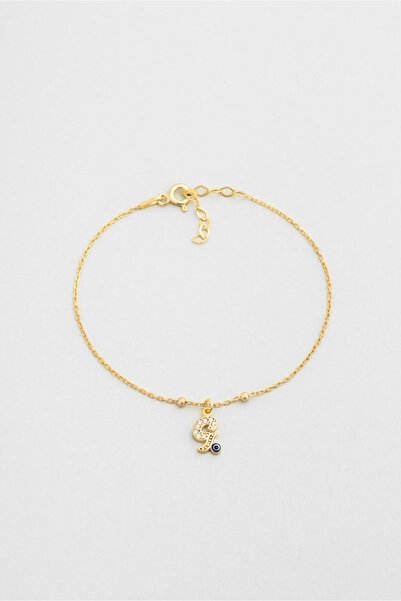 So CHIC... G Harfi 18 Ayar Sarı Altın Kaplama 19 Cm Gümüş Nazar Bileklik