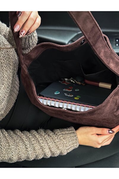 LİZZY BAG Süet Kahverengi Hobo Postacı Formu Salaş Omuz Çantası