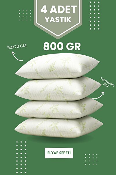 Elyaf Sepeti Set de perne din bambus 4 bucăți cu husă, cu fermoar, lavabilă, din fibre antialergice, 50x70cm 800 gr