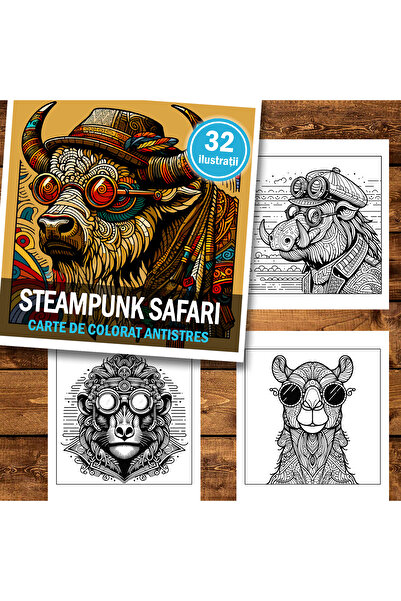Legendary Gifts Carte de pictura, 32 de ilustratii Steampunk Safari, 70 pagini