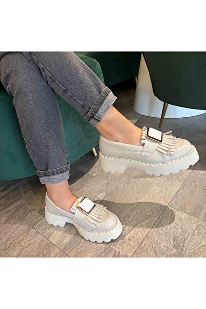 Demalis Mocasini damă culoare alb natur din piele naturală cod 139