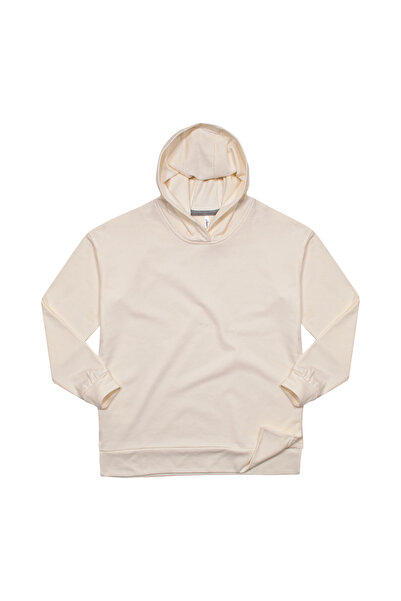 Cottonland Women's Eleni Relaxed Fit Slit Hooded Sweatshirt Ekru