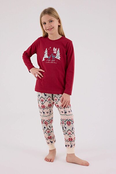 Arnetta 3452g Girls' Red Long Sleeve Winter Themed Waiter Pajama Set