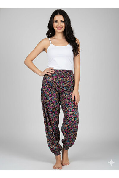 Bayramoğlu Özel Desenli Viskon Beli Lastikli Kadın Şalvarı
