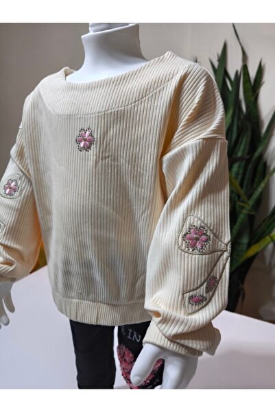 Şimo Butik Κοριτσίστικη μπλούζα με κέντημα με πέτρες κοτλέ