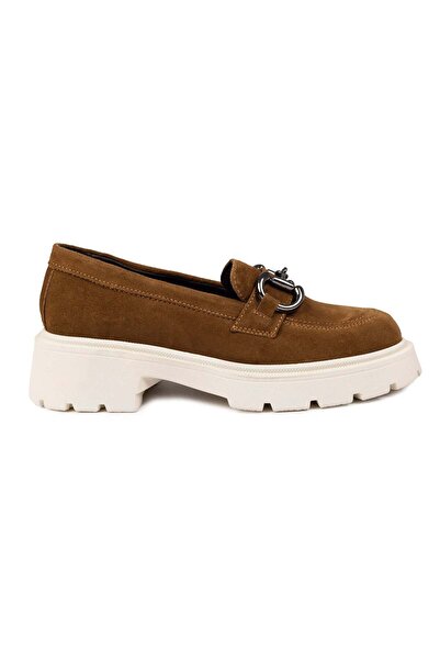 Demalis Women's brown loafers made of genuine suede leather with a thick, lightweight sole, code 132
