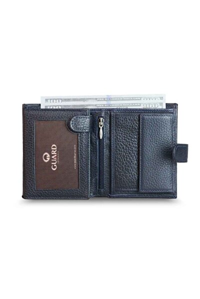 GUARD Navy Blue Vertical Model Genuine Leather Men's Wallet with Coin Pocket and Multiple Compartments - Grd251025