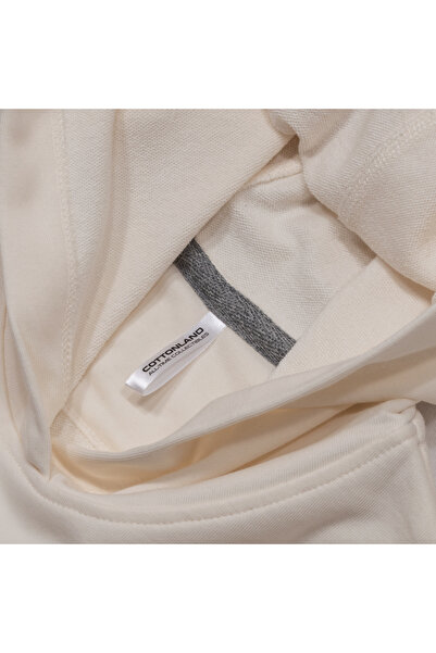 Cottonland Women's Eleni Relaxed Fit Slit Hooded Sweatshirt Ekru