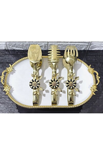 atabey home Gold Serving Tongs Set of 3 Black Papaty Pasta/Dessert/Food/Display Tongs Titanium