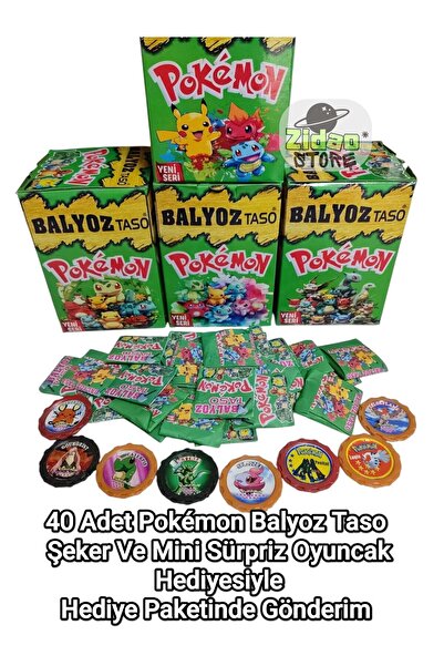 Emrah Gültekin Balyoz Pokemon Tasoları Yeni Seri 40 Adet Pokemon Taso | Hediye Paketinde Mini Oyuncak ve Şeker