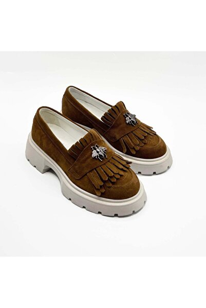 Demalis Women's brown loafers made of genuine suede leather, velour 131 TA