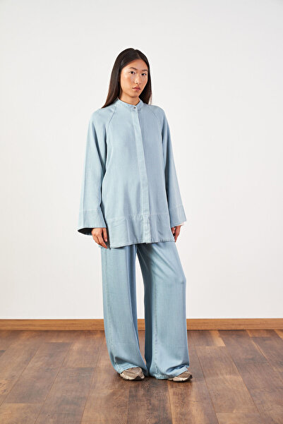 Mevra Light Blue Denim Tunic Pants Hijab Two-Piece Set