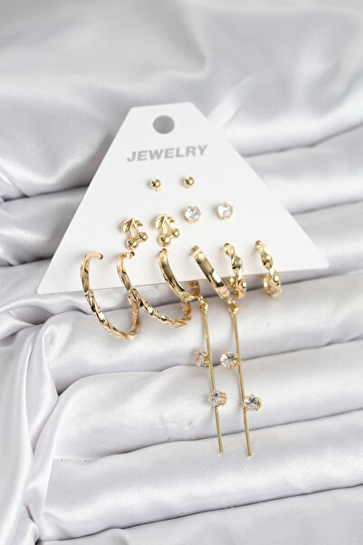 callerrons accessories Gold Color 6 Pairs Brass Women's Earring Set - Ebj2510...