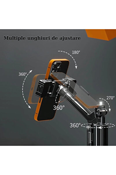 RaSteff Stick selfie cu trepied 180 cm – Premium, aluminiu RaSteff™, telecomandă Bluetooth, suport telefon, extensibil