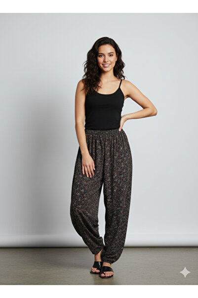 Bayramoğlu Özel Desenli Viskon Beli Lastikli Kadın Şalvarı