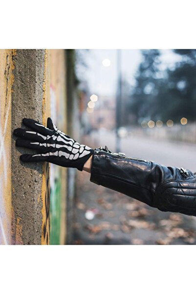 PARTİAVM Yetişkin İskelet Eldiveni Cadılar Bayramı Halloween Skeleton Gloves 24x9cm M Beden