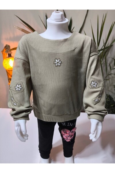 Şimo Butik Κοριτσίστικη μπλούζα με κέντημα με πέτρες κοτλέ