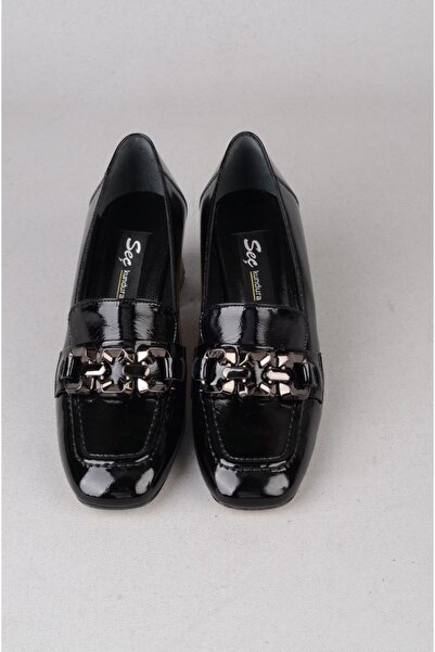 SEÇ KUNDURA Seç 2549 Genuine Leather Heel-Style Women's Shoes (Heel Height: 5.5 cm) Black Patent Leather