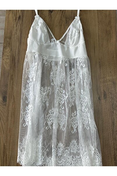 Nurteks -5488 Сатенена дантелена нощница с бродерия