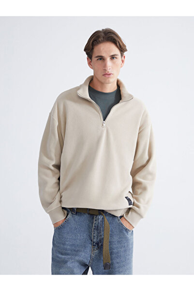 LC Waikiki Beige Fleece Men's Thick Sweatshirt