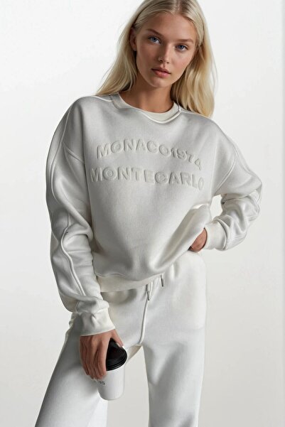 Black Fashion سويت شيرت برقبة دائرية ونقش مطبوع إكرو