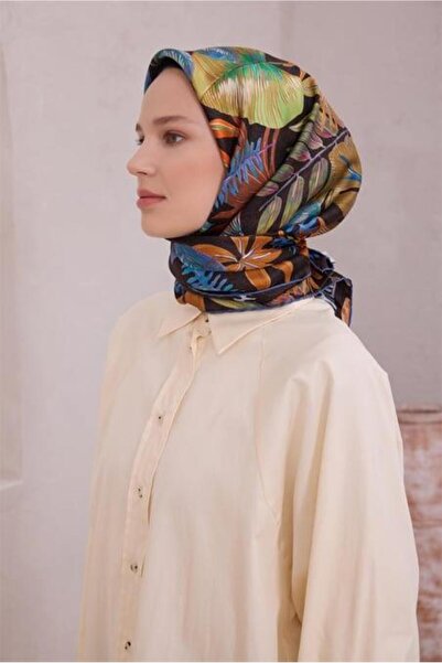 Belli Tivil Pure Silk Scarf 4225 - 04 Σκούρο καφέ μοτίβο λουλουδιών