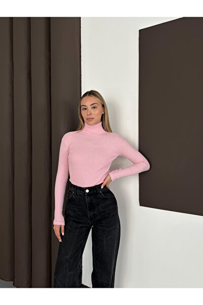 RDK Giyim Unisex Cotton Turtleneck High Neck Sweater - Pink