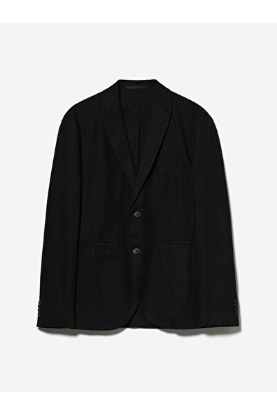 Sisley 100% βαμβακερή ρίγα με λεπτομέρεια τσέπης Άνετη εφαρμογή διπλό πέτο Μπουφάν Ανδρικό μαύρο μπουφάν - 324A2WMDSW020