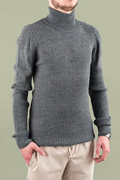 bombe Men's Slim Fit Turtleneck Thick Corded Fabric Turtleneck Sweater