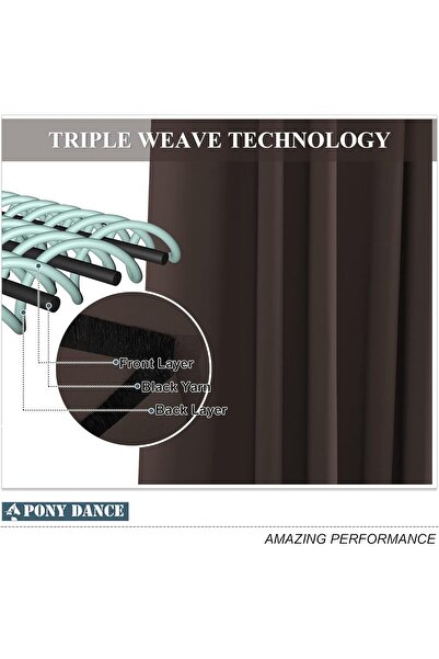 PONY DANCE Curtains Living Room Blackout Set of 2 H 245 x W 140 cm, Brown