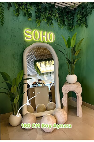 Lunalore Beton Görünümlü Fiber Çerçeve Ayaklı Boy Aynası 180x85 cm – Modern S...