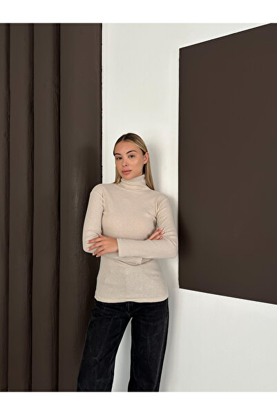 RDK Giyim Pulover unisex din bumbac cu gât înalt, bej