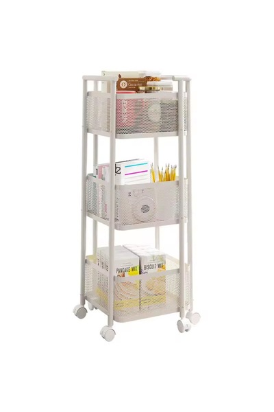 ABAREEK Metal organizing cart with three shelves and wheels. Can be used in the kitchen, bathroom, or any other room for storage.