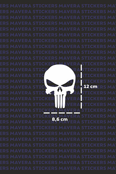 Mavera Stickers Punisher Beyaz Sticker Kask-Araba-Motor İçin (1 Adet)