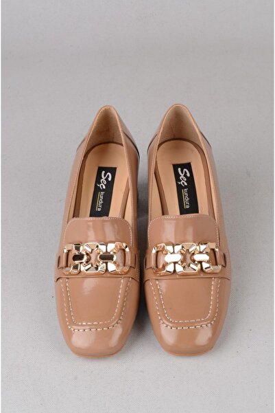 SEÇ KUNDURA Seç 2549 Genuine Leather Heelled Women's Shoes (Heel Height: 5.5 cm) Nude Patent Leather