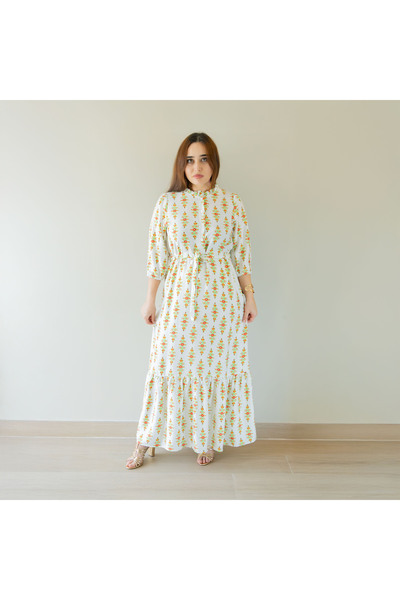 LINELLE فستان نسائي كاجوال - مزيج رايون مطبوع عليه زهور، ماكسي مع حزام، LCD6733