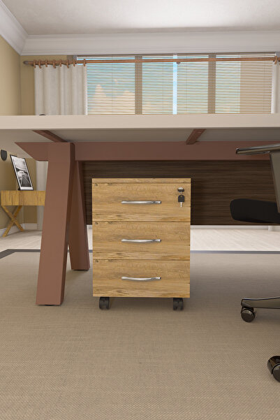 Mirobi Mirello 3 Çekmeceli, Kilitli, Tekerlekli Masa Altı Keson Çam