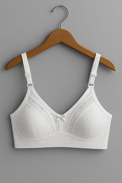 enmodaiçgiyim White Plus Size Shaping / Sculpting Bra - Cotton, Lace, Wire Free, No Padding, Wide Band, Minimizer