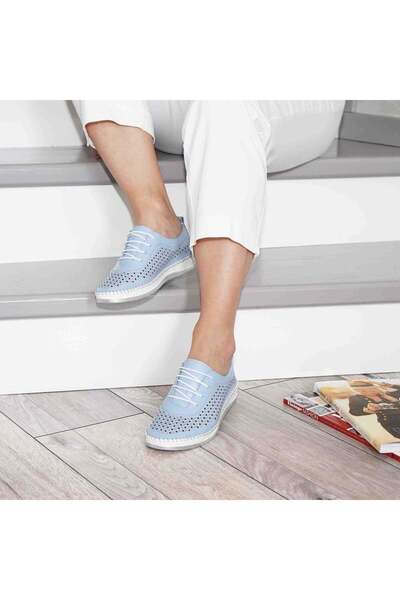 Demalis Pantofi damă casual din piele naturală cu siret elastic cod 1800 albastru